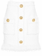 Balmain White Button-Up Tweed Skirt