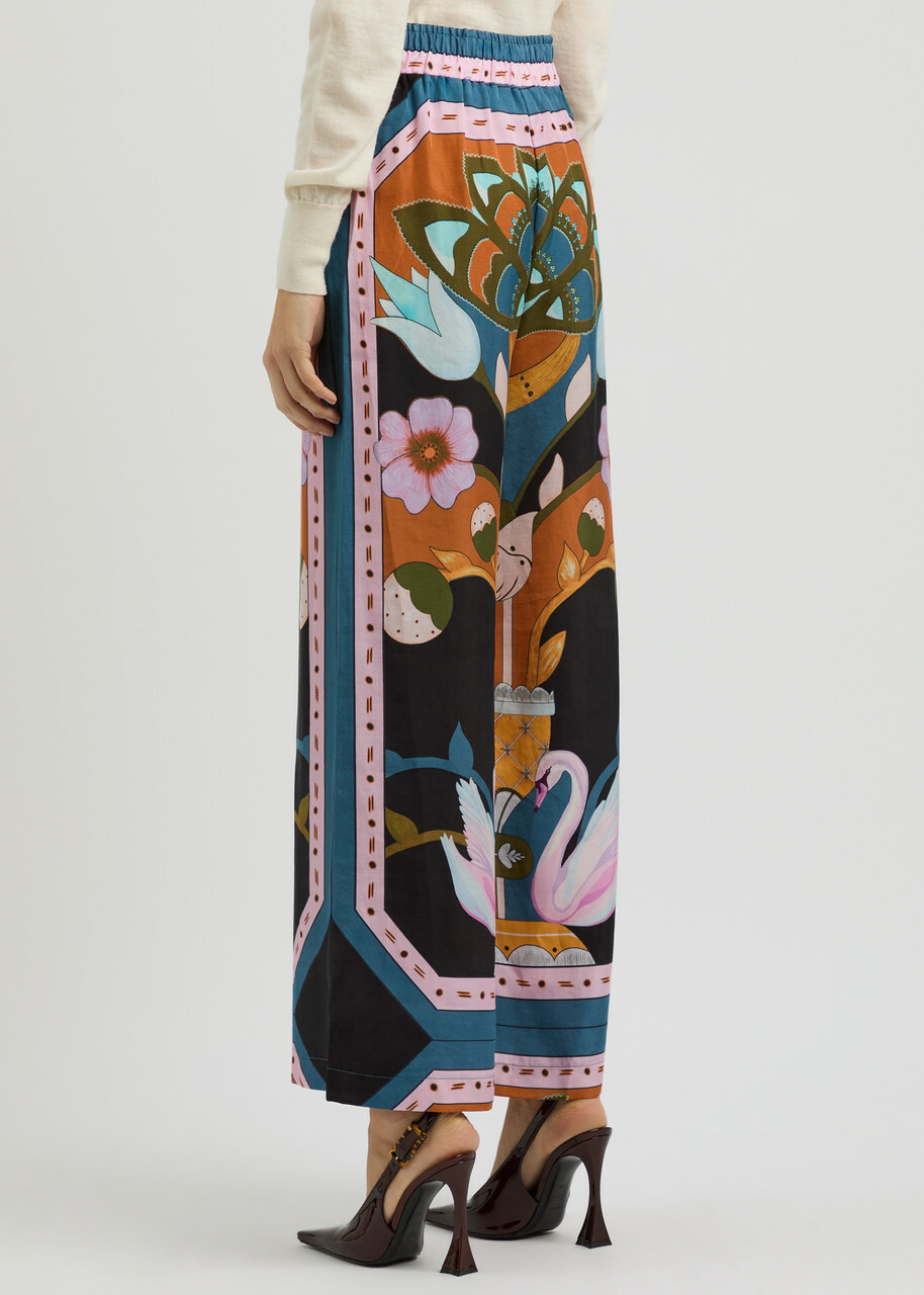 Lug Von Siga Madison Printed Wide-leg Satin Trousers Multicoloured