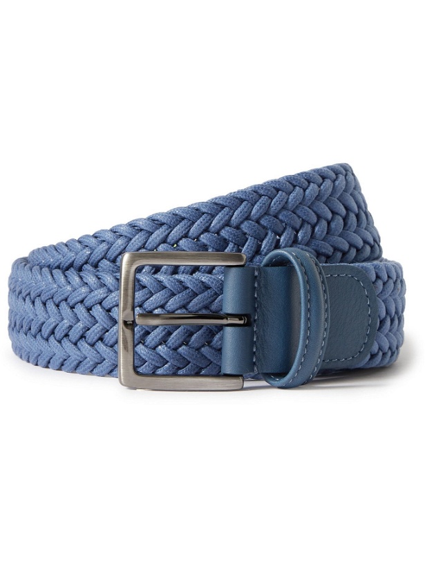 Photo: ANDERSON'S - 3.5cm Leather-Trimmed Waxed-Cotton Woven Belt - Blue