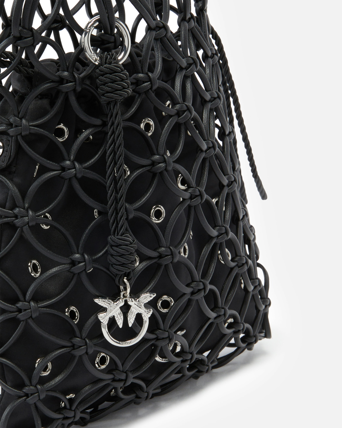 Pinko Evening Handbag With Mesh And Eyelets Limo Black Shiny Nickel