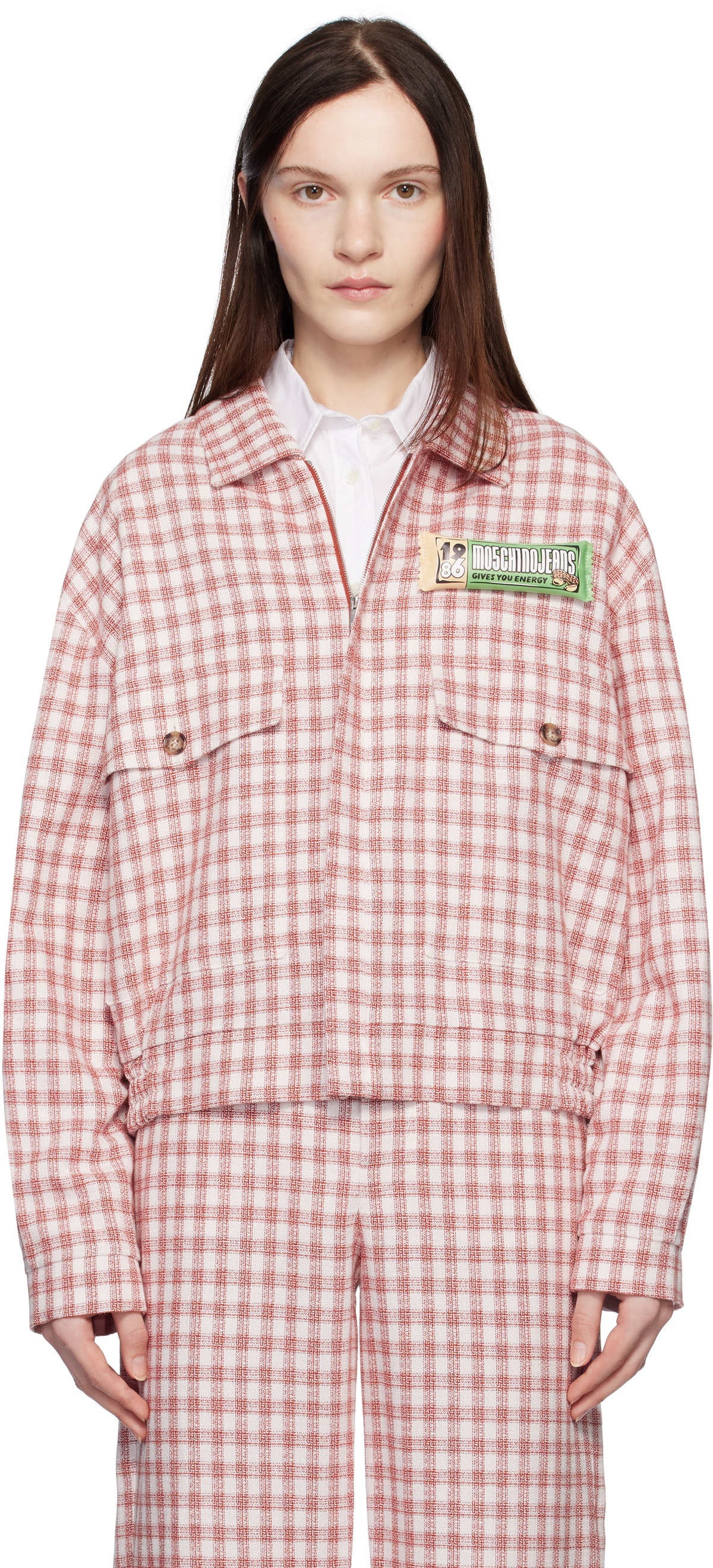 Moschino Jeans Red Viscose-Linen Check Jacket