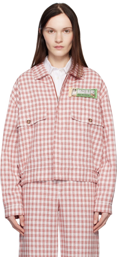 Photo: Moschino Jeans Red Viscose-Linen Check Jacket
