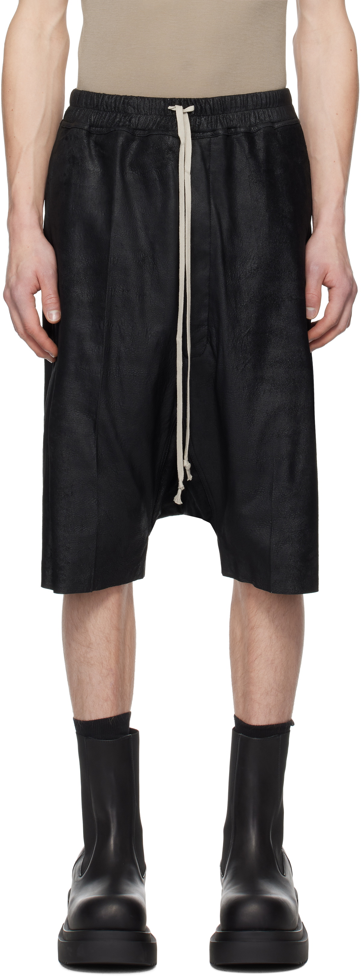 Rick Owens Black Hollywood Rick's Pods Leather Shorts Rick Owens