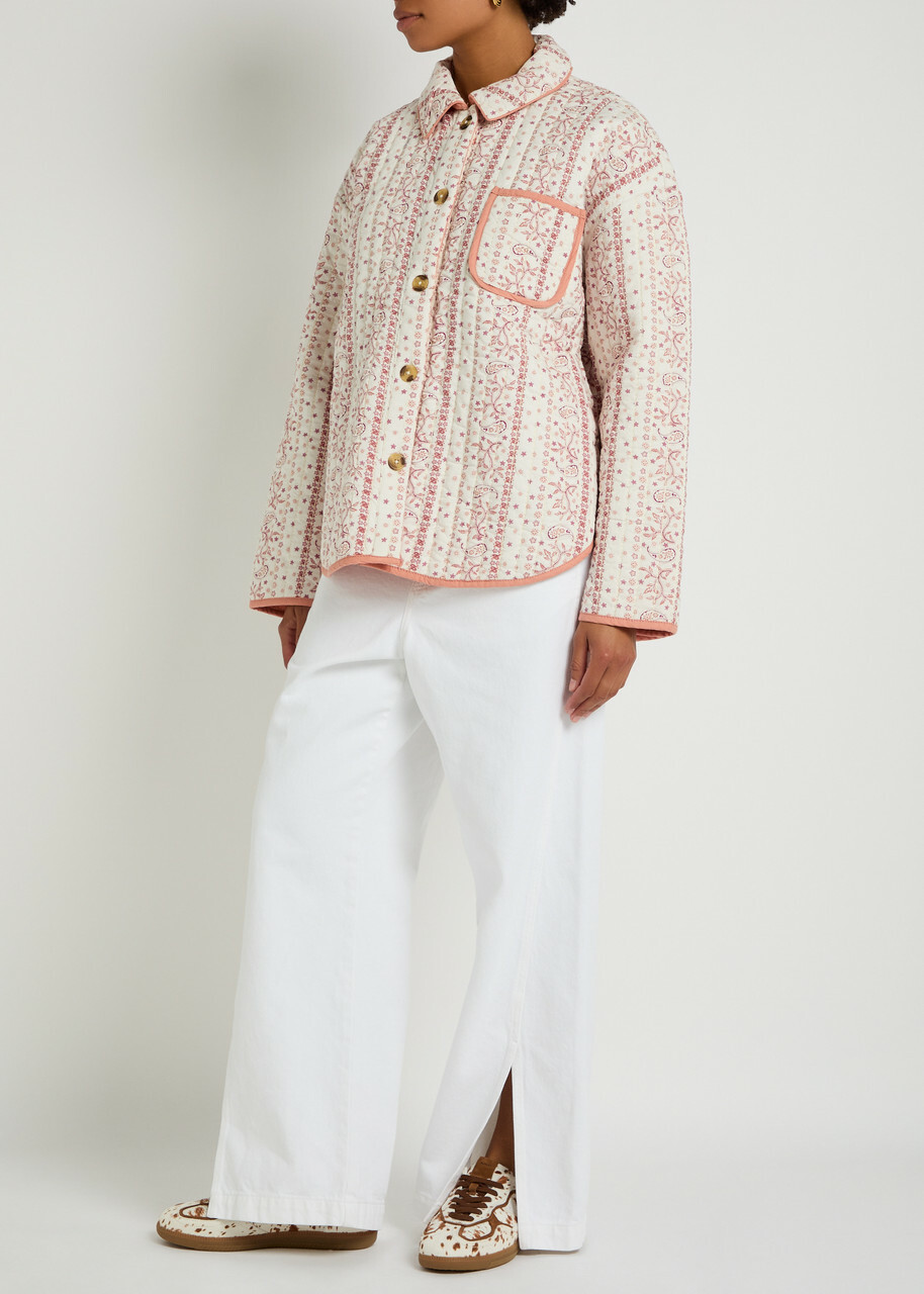 Free People Alexie Printed Cotton Jacket Cream
