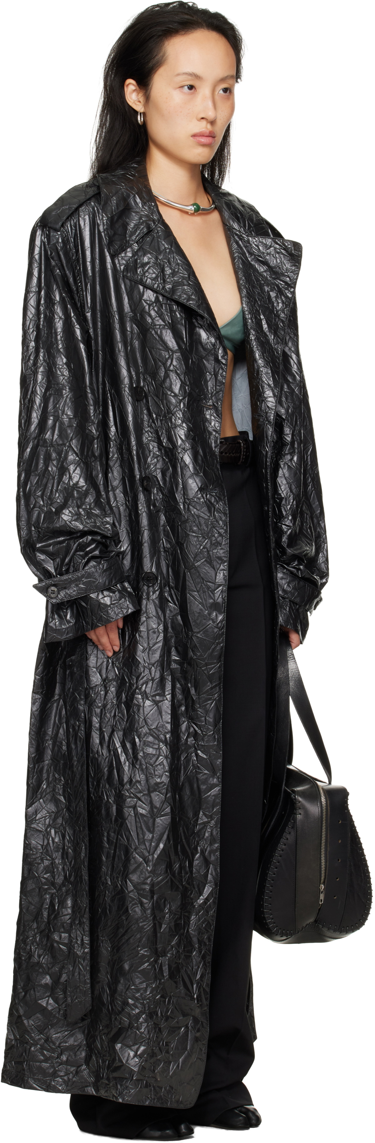 LU'U DAN Black Crumple Trench Coat