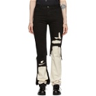 Raf Simons Black and Ecru Double Destroyed Jeans