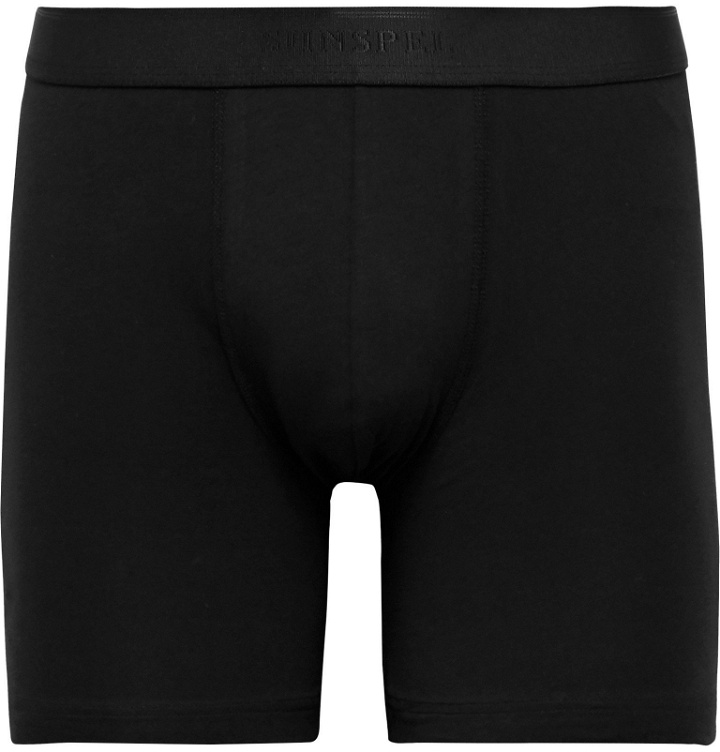 Photo: Sunspel - Mélange Stretch-Cotton Jersey Boxer Briefs - Black