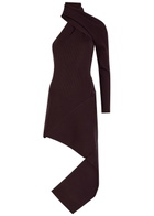 Courrèges Asymmetric One-shoulder Ribbed-knit Mini Dress Burgundy