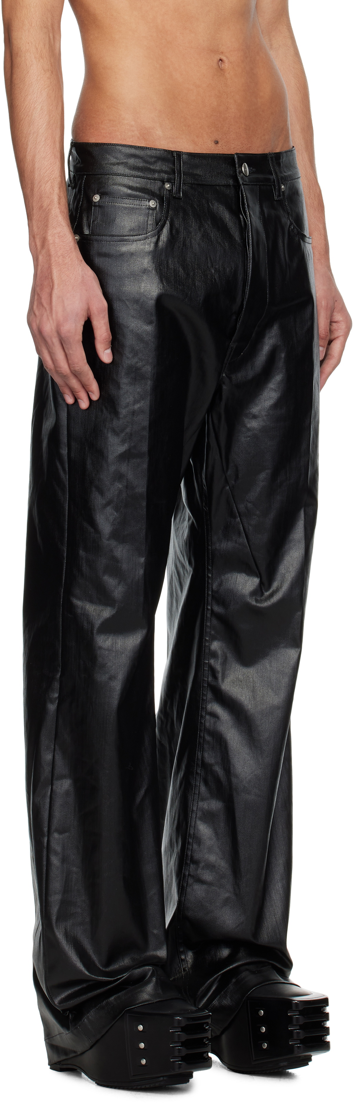 Rick Owens Hollywood geth ジーンズ コーティング加工 Rick Owens Black Hollywood Geth Jeans Rick Owens