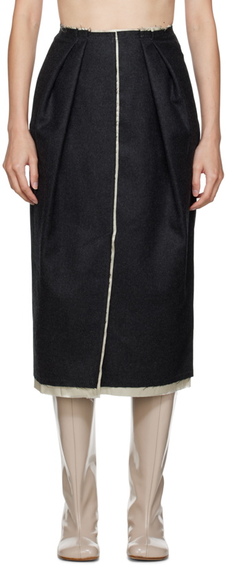Photo: Dries Van Noten Gray Slit Midi Skirt