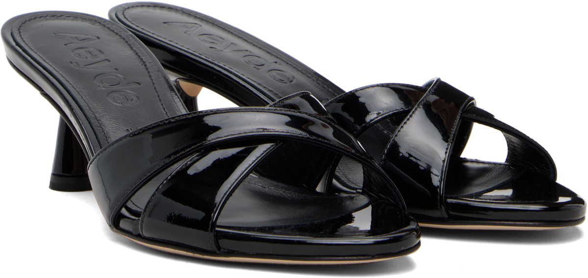 Aeyde Black Vero Patent Leather Mule Heeled Sandals