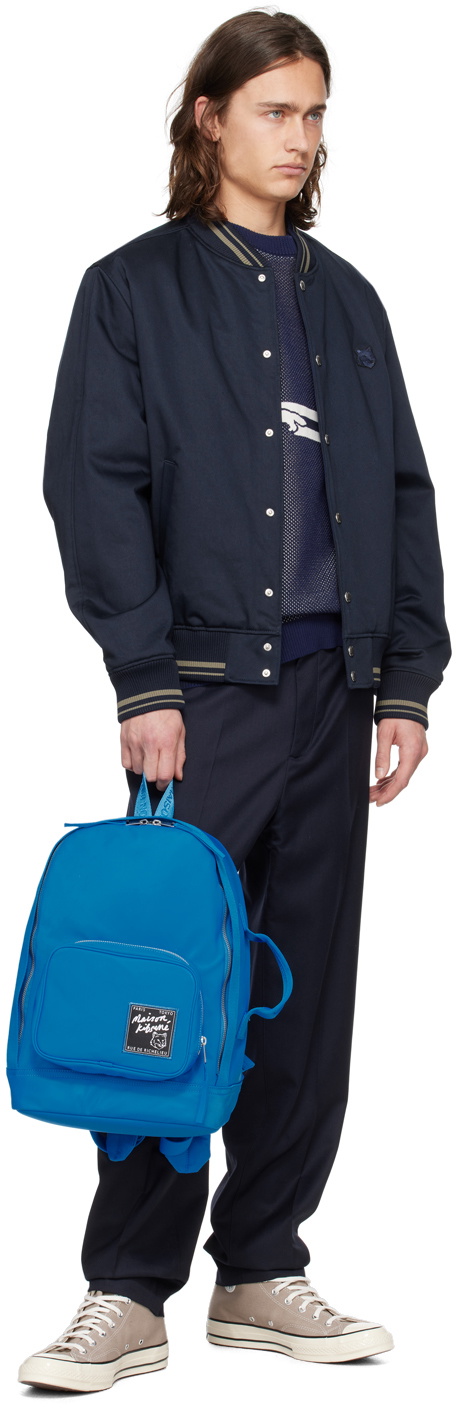 Maison Kitsuné Navy Button Bomber Jacket
