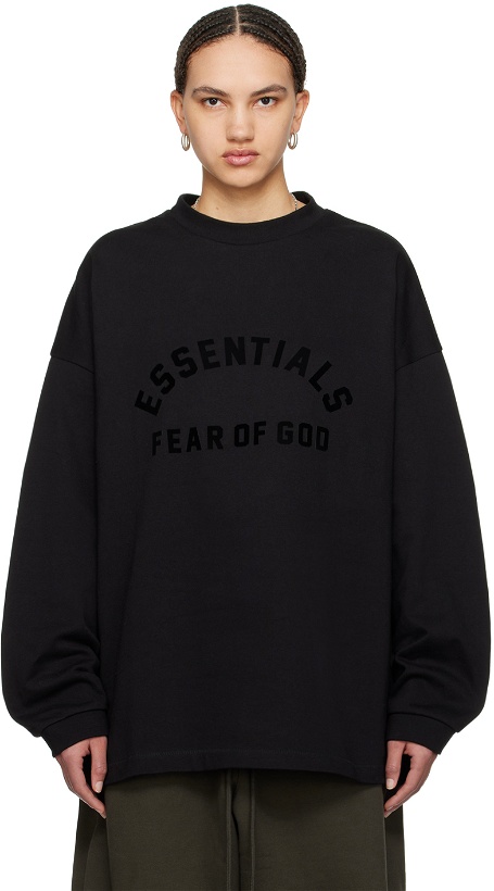 Photo: Fear of God ESSENTIALS Black Crewneck Long Sleeve T-Shirt