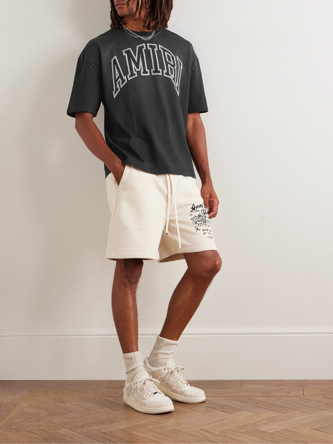 24AW new/AMIRI ロゴコットンジャージーTシャツ T-Shirt Black Amiri Cotton T-Shirt With Front Logo Print - Black