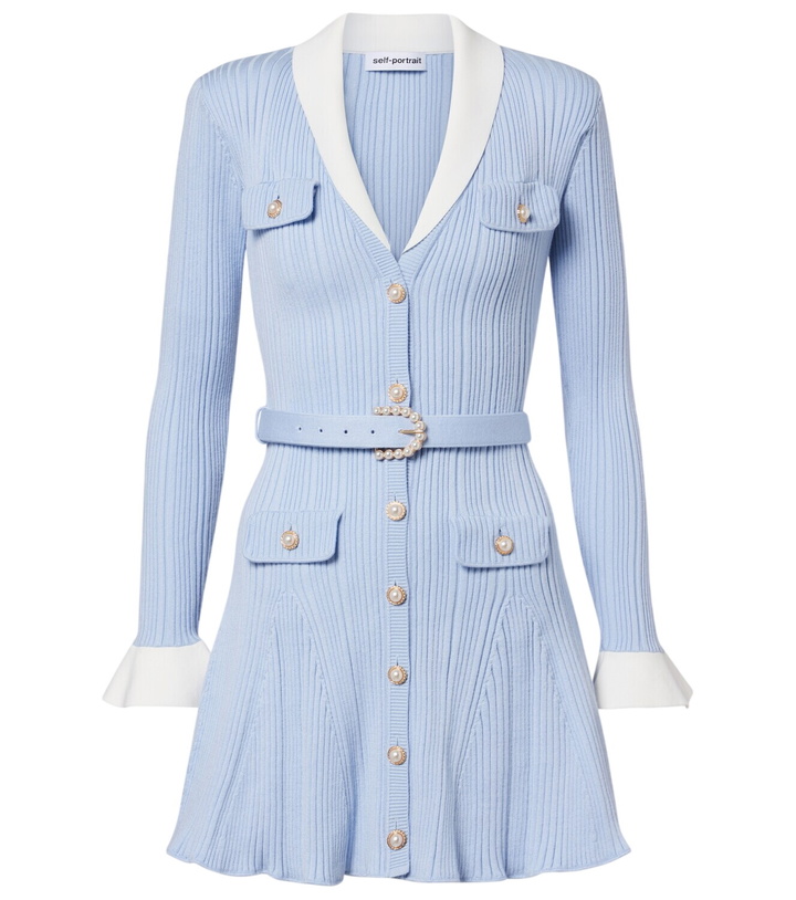 Photo: Self-Portrait Belted ribbed-knit minidress