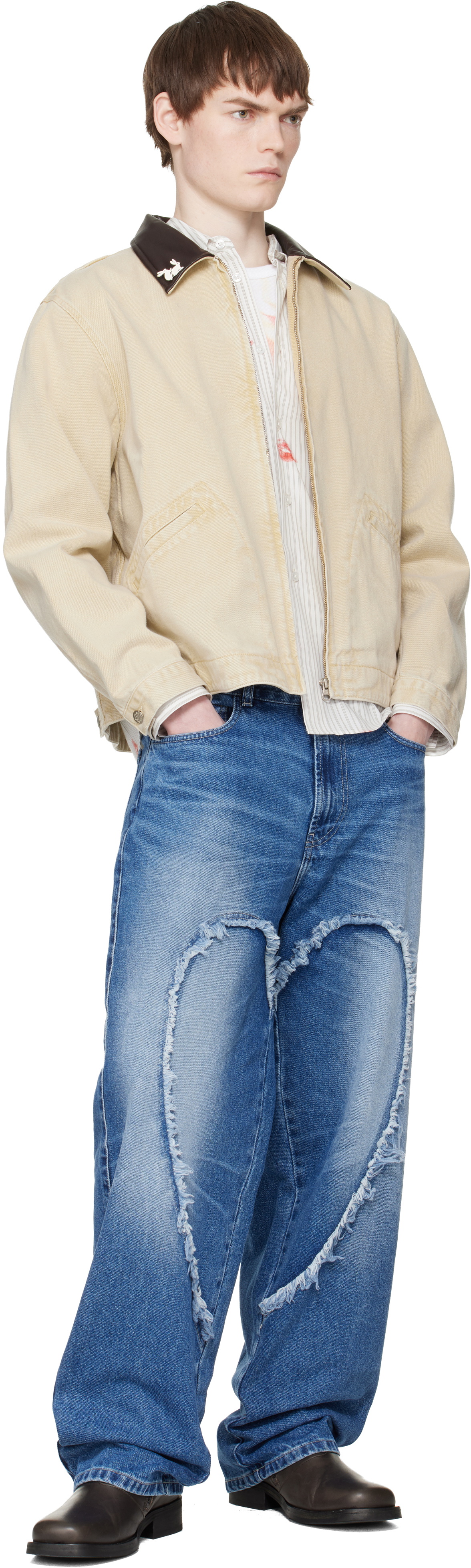 Carne Bollente Beige 'Moto Rabbit Rides Again' Denim Jacket