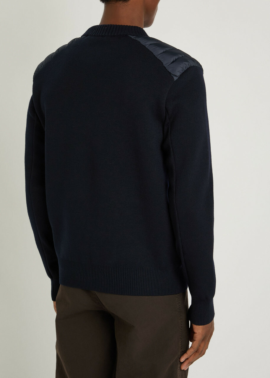 Moncler Grenoble Padded-shoulder Shell and Wool-blend Jumper Navy