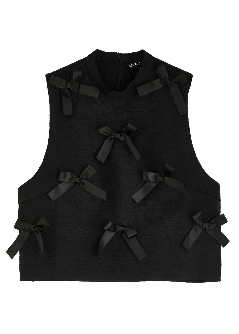 Sister Jane Birdie Bow-appliqué Cloqué Tank Black