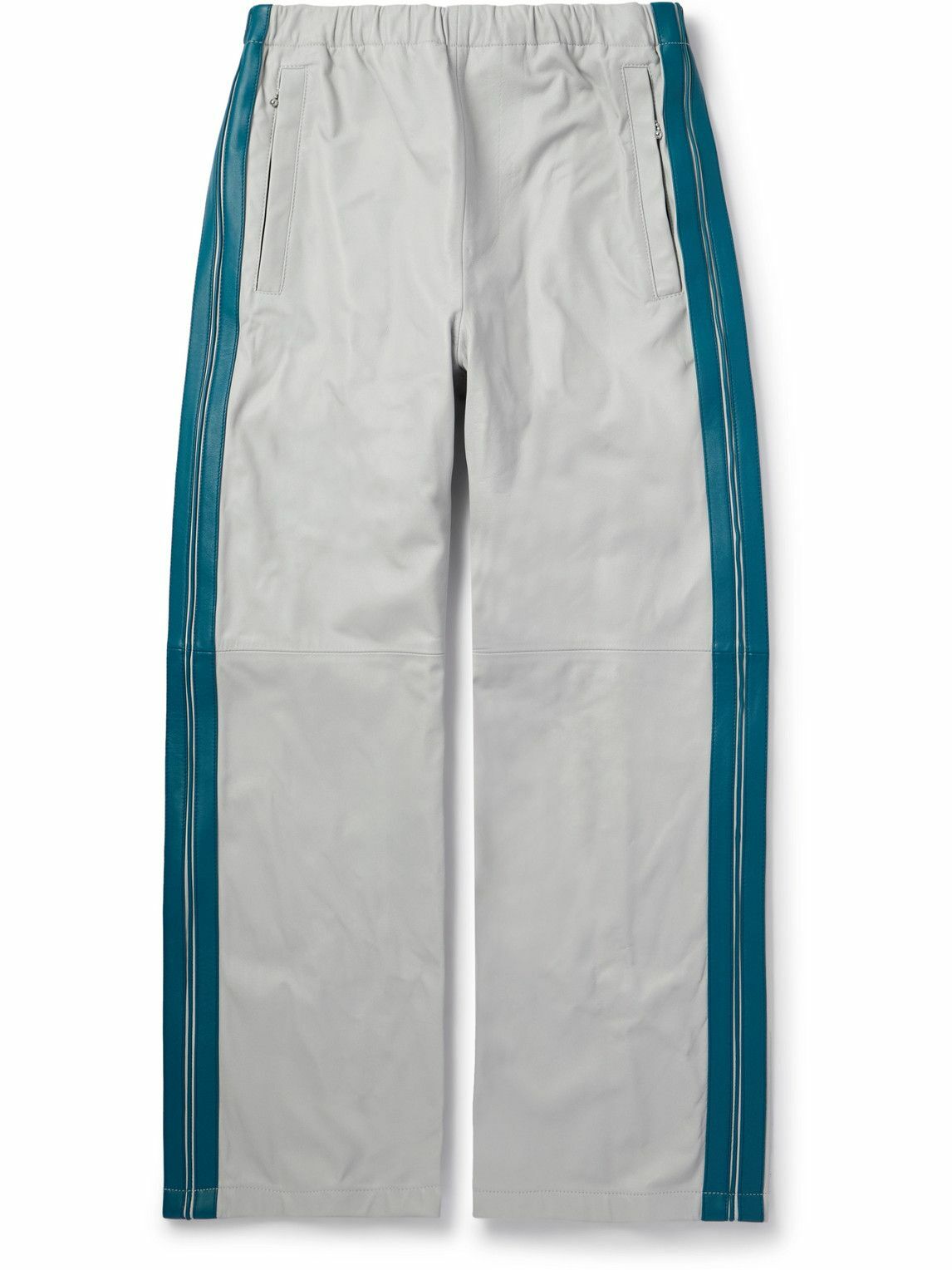 Marni - Straight-Leg Striped Leather Trousers - Gray