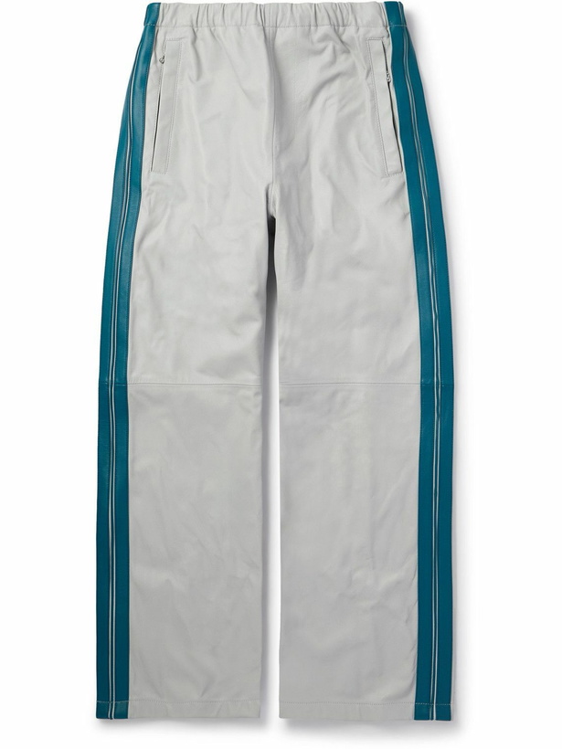 Photo: Marni - Straight-Leg Striped Leather Trousers - Gray