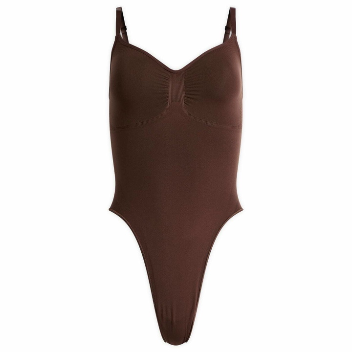 Photo: SKIMS Women's Seamless Sculpt Thong Bodysuit in Cocoa