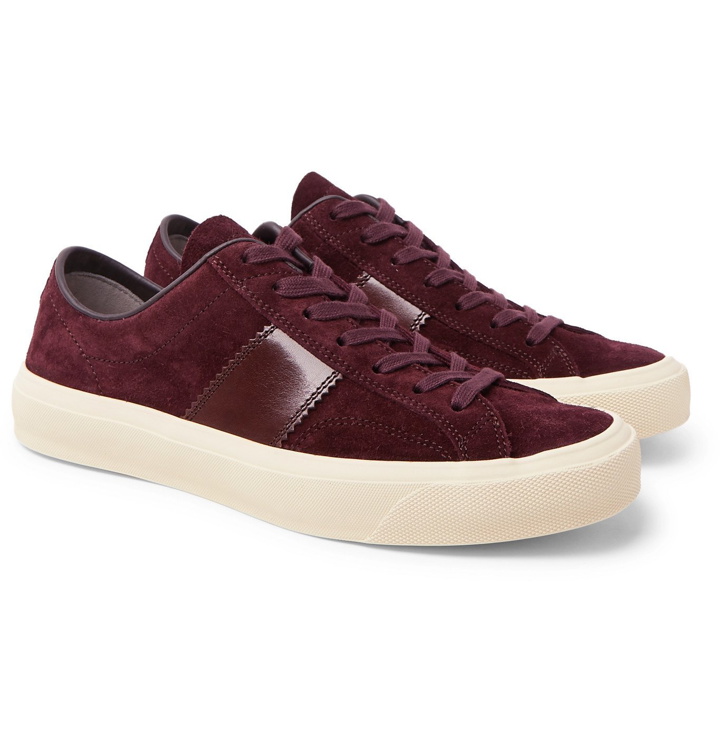 Photo: TOM FORD - Cambridge Leather-Trimmed Suede Sneakers - Burgundy