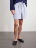 TEKLA - Straight-Leg Striped Organic Cotton-Poplin Shorts - Blue