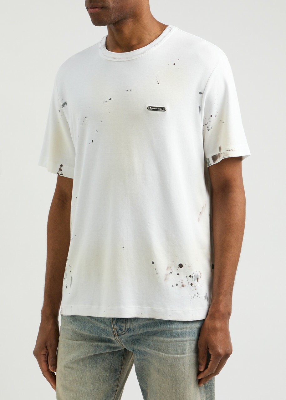 Helmut Lang Distressed Printed Cotton T-shirt White Helmut Lang