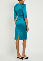 Talbot Runhof Gathered Satin Midi Dress Teal