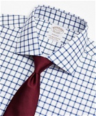 Brooks Brothers Men's Stretch Soho Extra-Slim-Fit Dress Shirt, Non-Iron Twill English Collar Grid Check | Navy