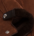Brunello Cucinelli - Shearling-Lined Perforated Suede Gloves - Brown