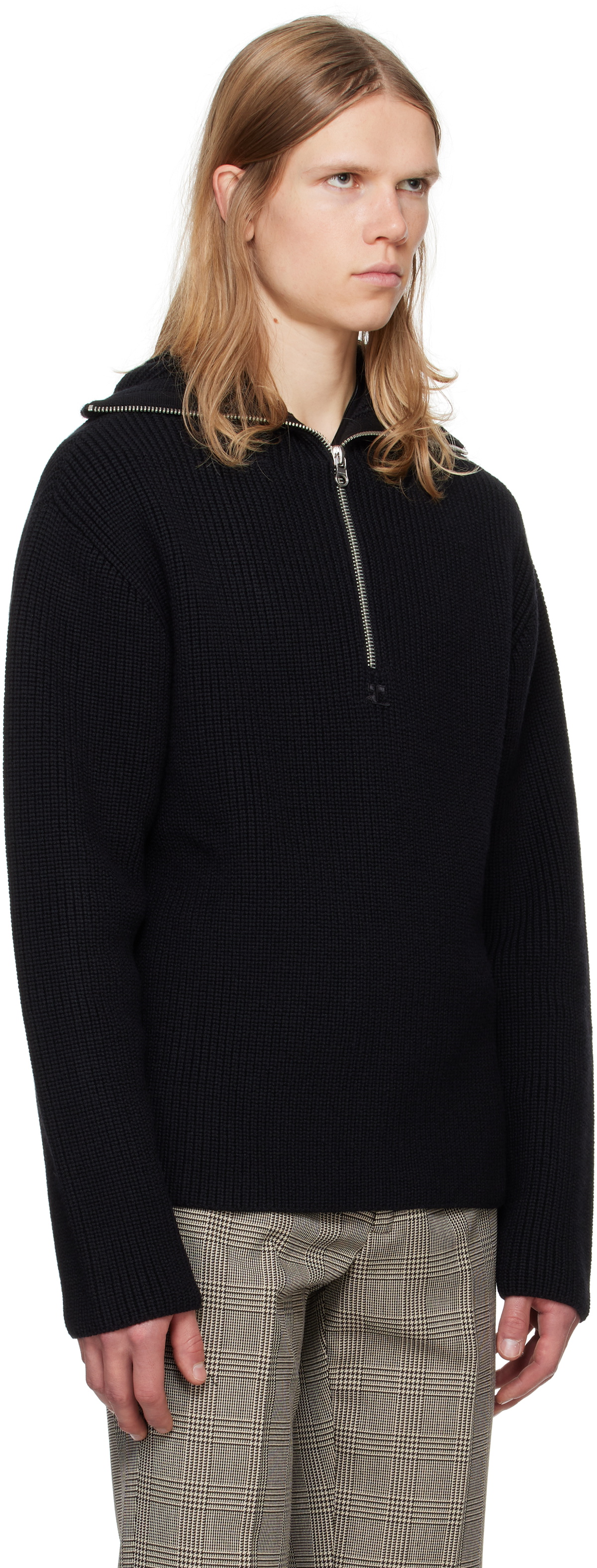Courrèges Black Ribbed Wool Hoodie