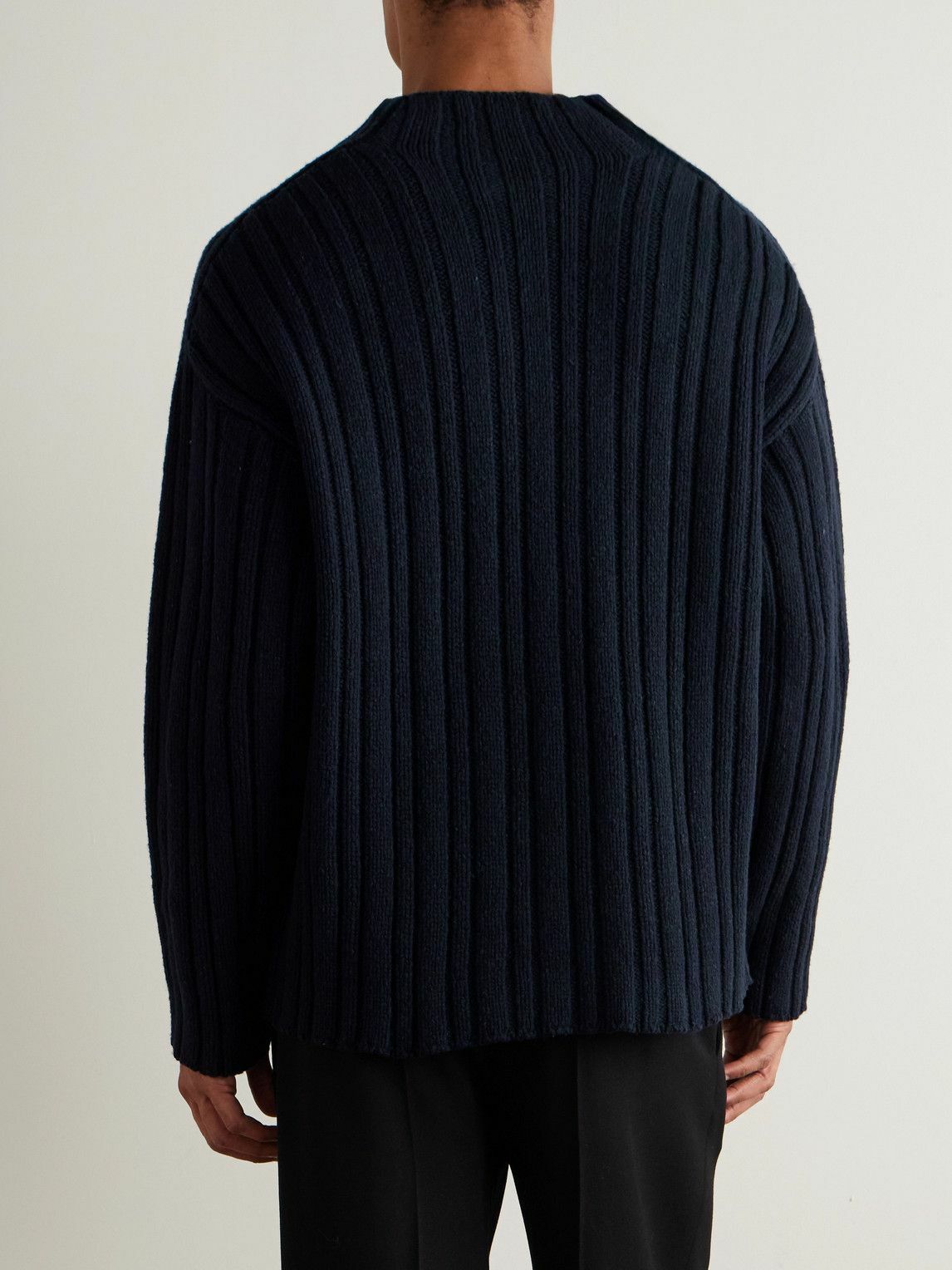 The Row - Danes Ribbed Wool Mock-Neck Sweater - Blue