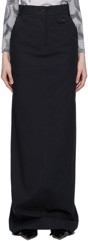 Photo: Pushbutton Navy Embroidered Maxi Skirt