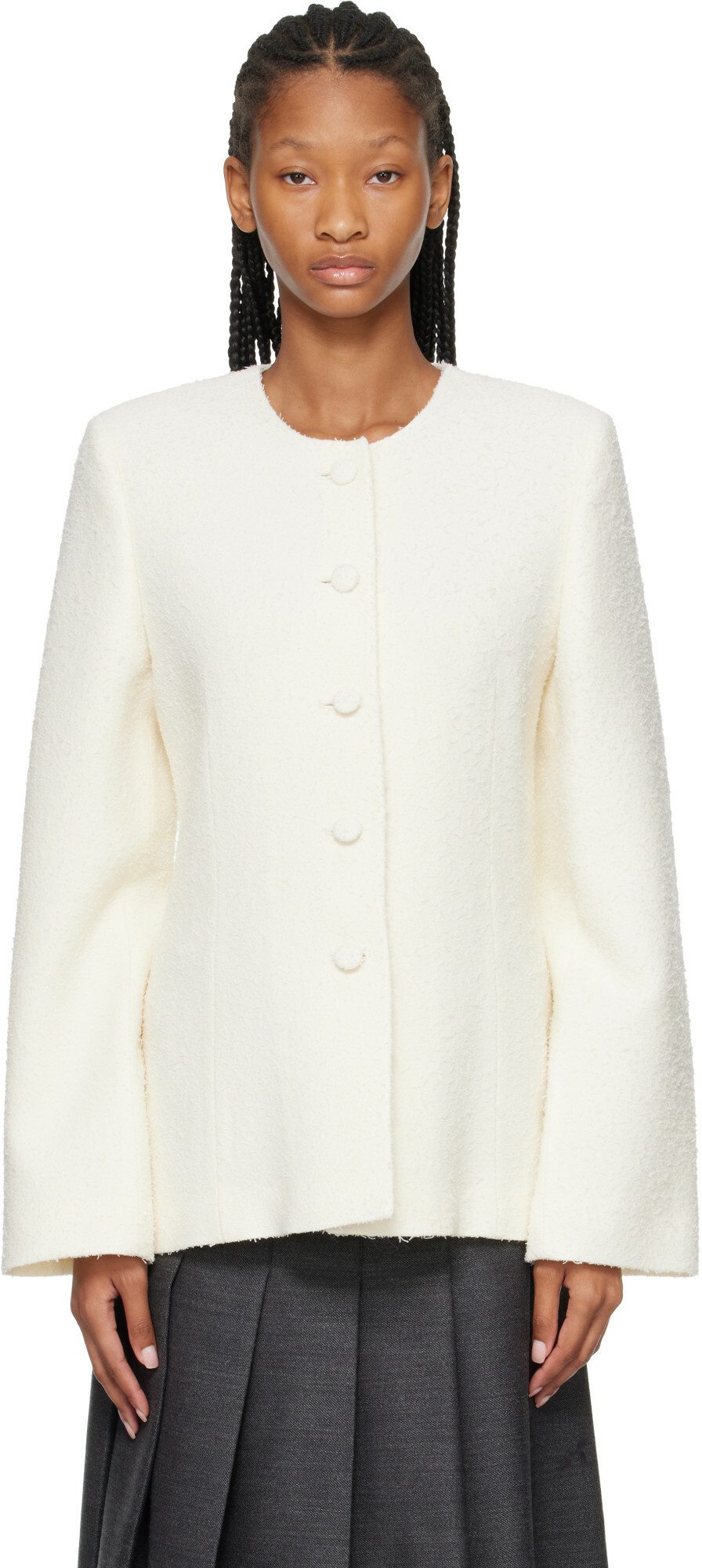 Róhe White Bouclé Shaped Blazer