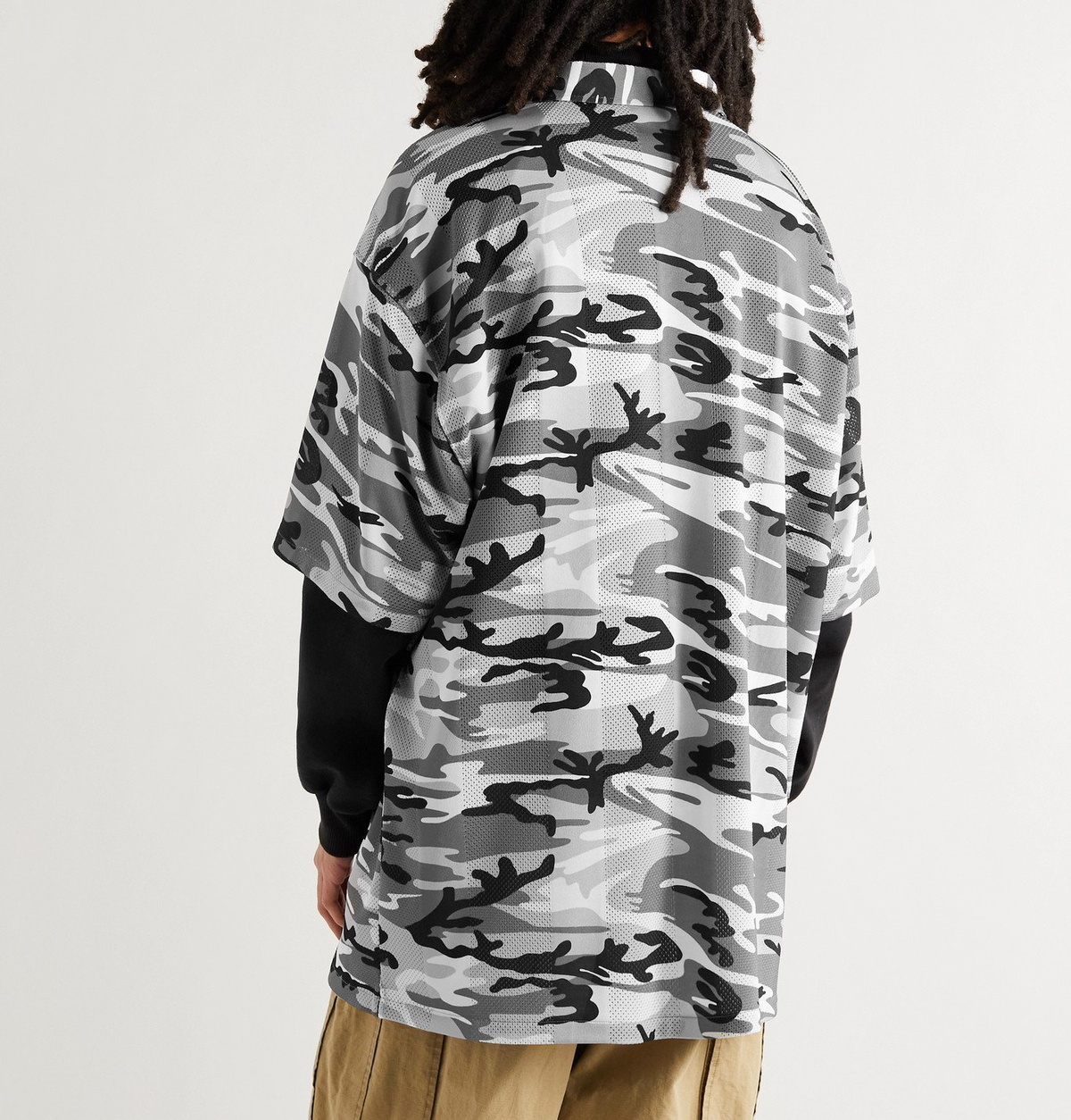 BALENCIAGA - Oversized Camp-Collar Camouflage-Print Perforated 