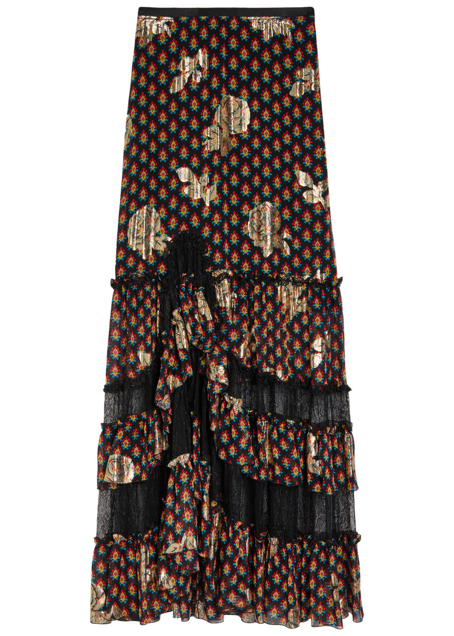 Etro Floral-embroidered Silk Maxi Skirt Black