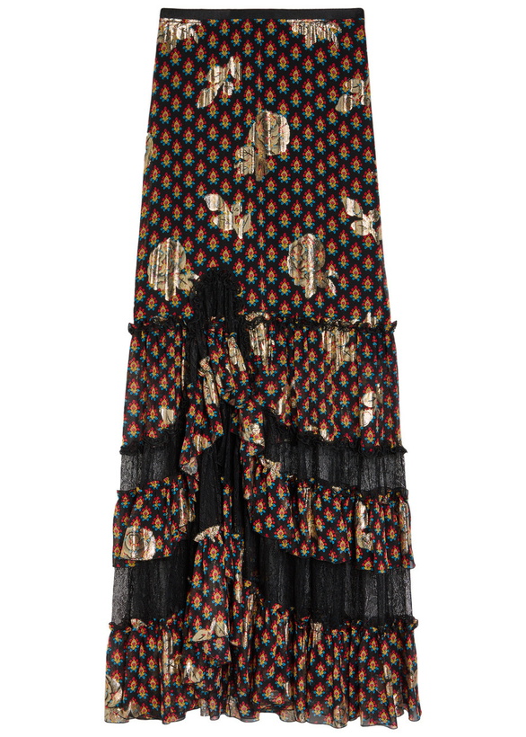 Photo: Etro Floral-embroidered Silk Maxi Skirt Black