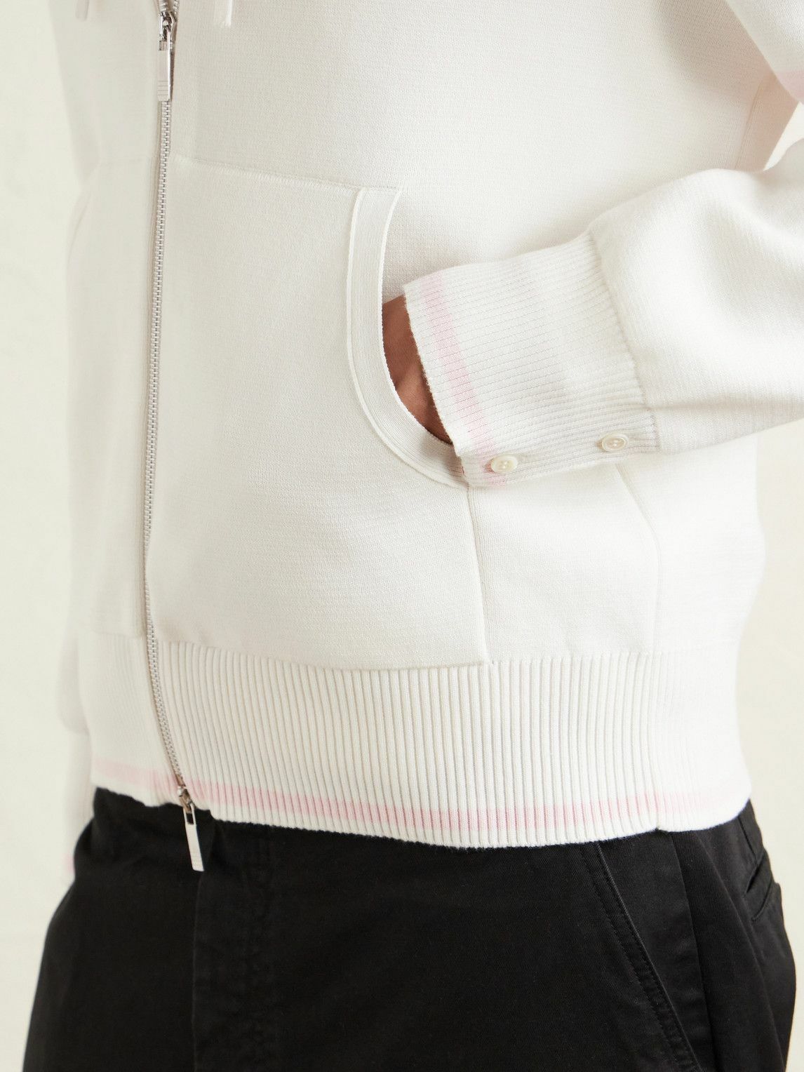 Thom Browne - Striped Cotton Zip-Up Hoodie - White