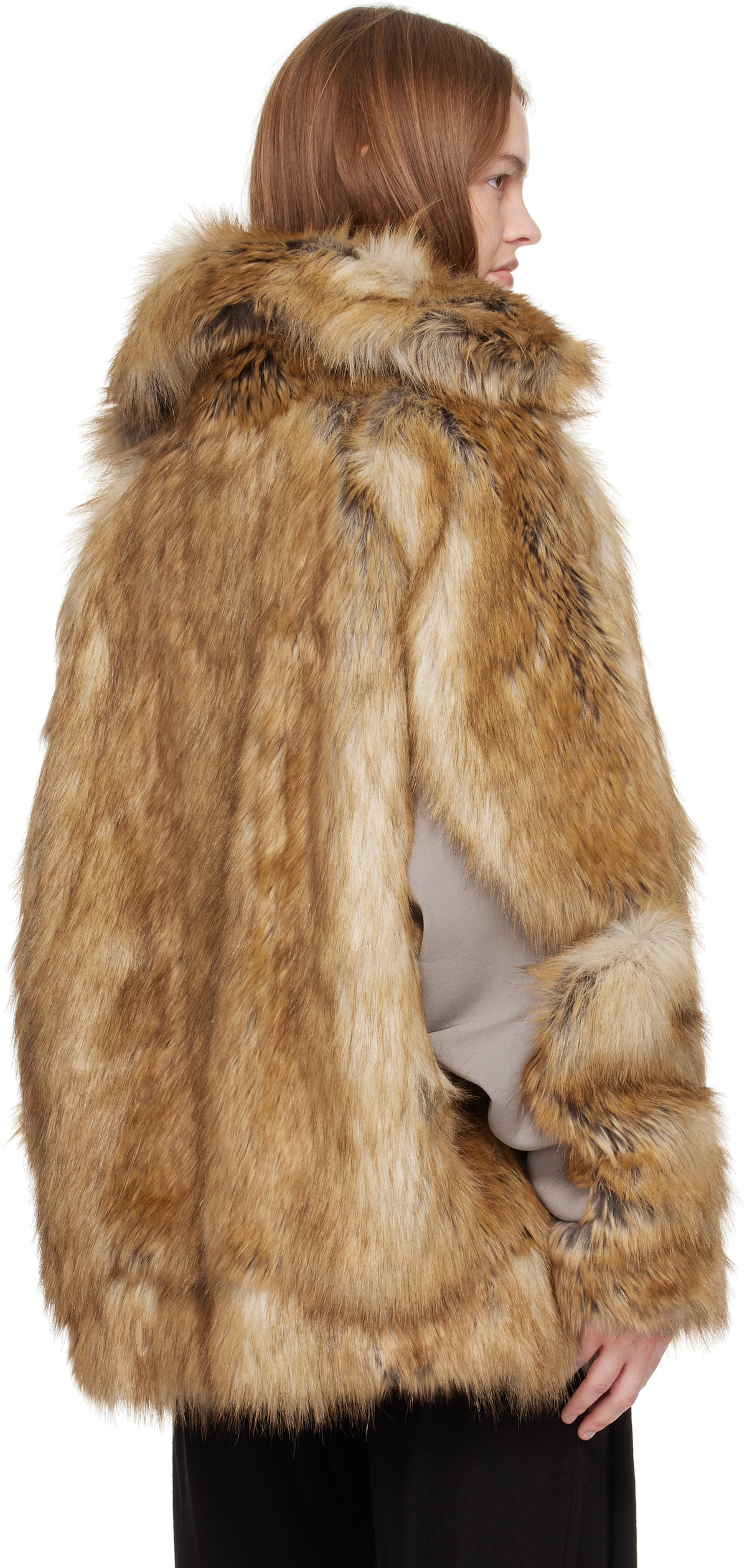 Ottolinger Tan Oversized Furry Multiline Jacket