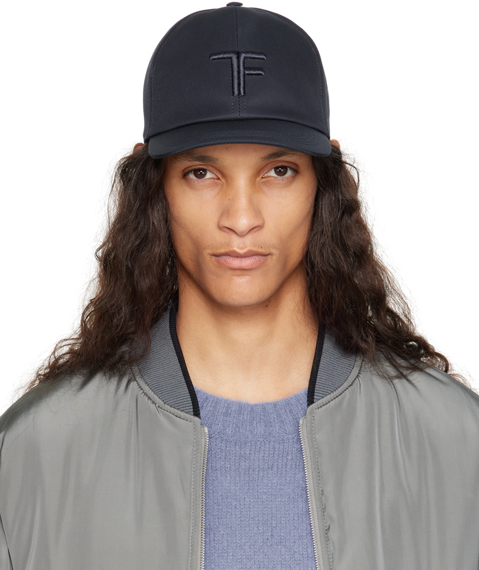 TOM FORD Navy Canvas & Smooth Leather Cap TOM FORD