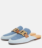 Tod's - Embellished denim slippers
