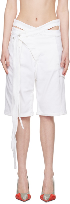 Photo: Ottolinger White Asymmetrical Denim Shorts