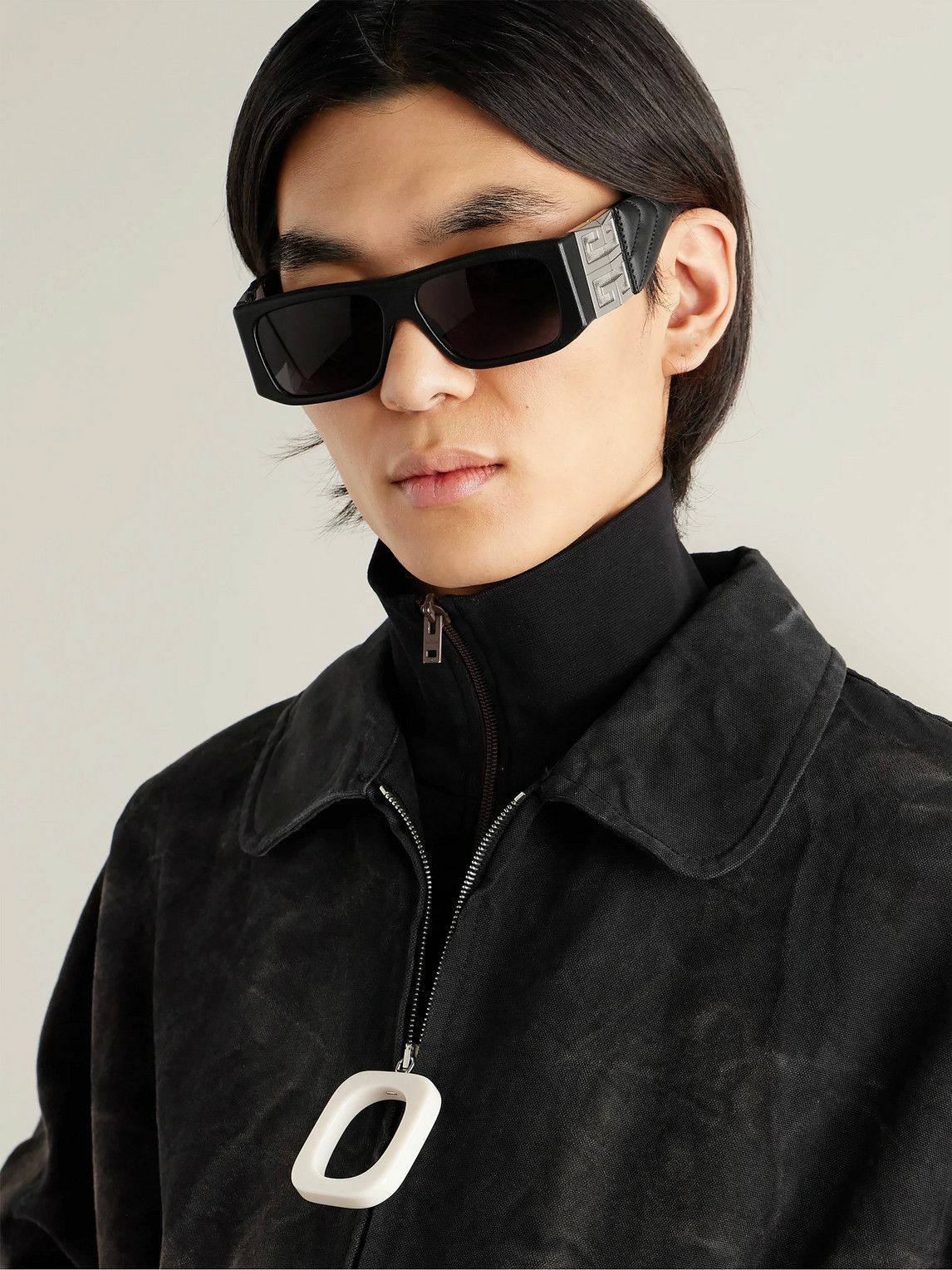 Givenchy - 4G Square-Frame Acetate, Silver-tone and Leather