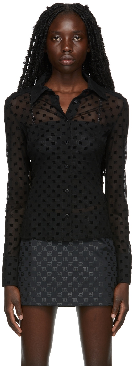 Mesh Monogram Shirt Dress Black