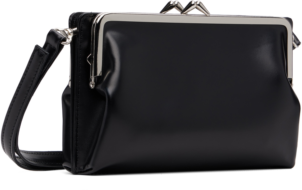 Y's Black Glossy Smooth Metal Clasp Bag
