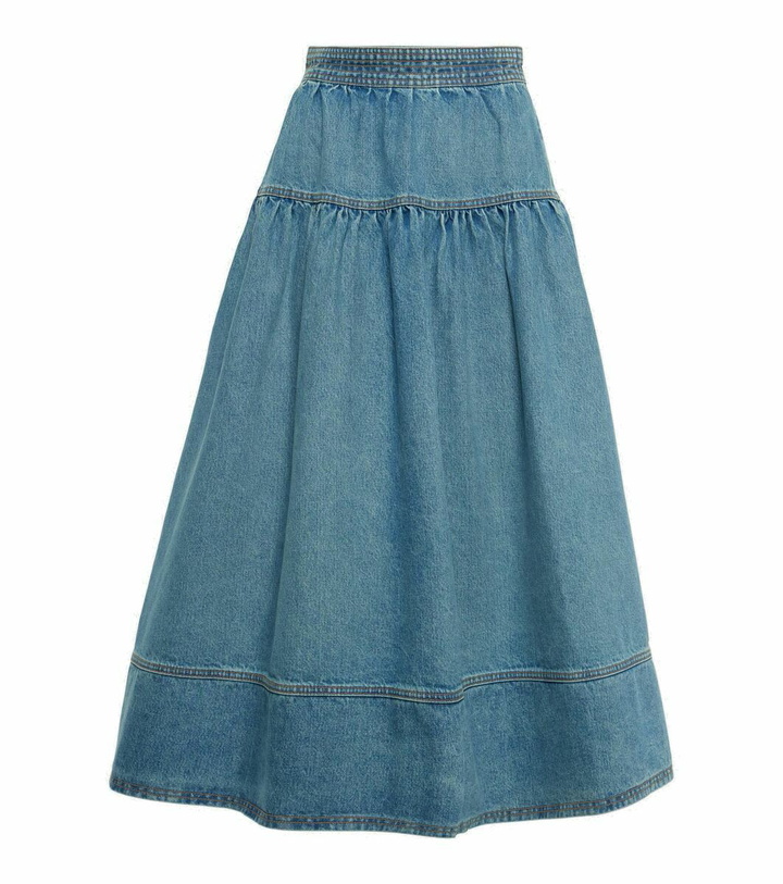 Photo: Ulla Johnson Astrid gathered denim midi skirt