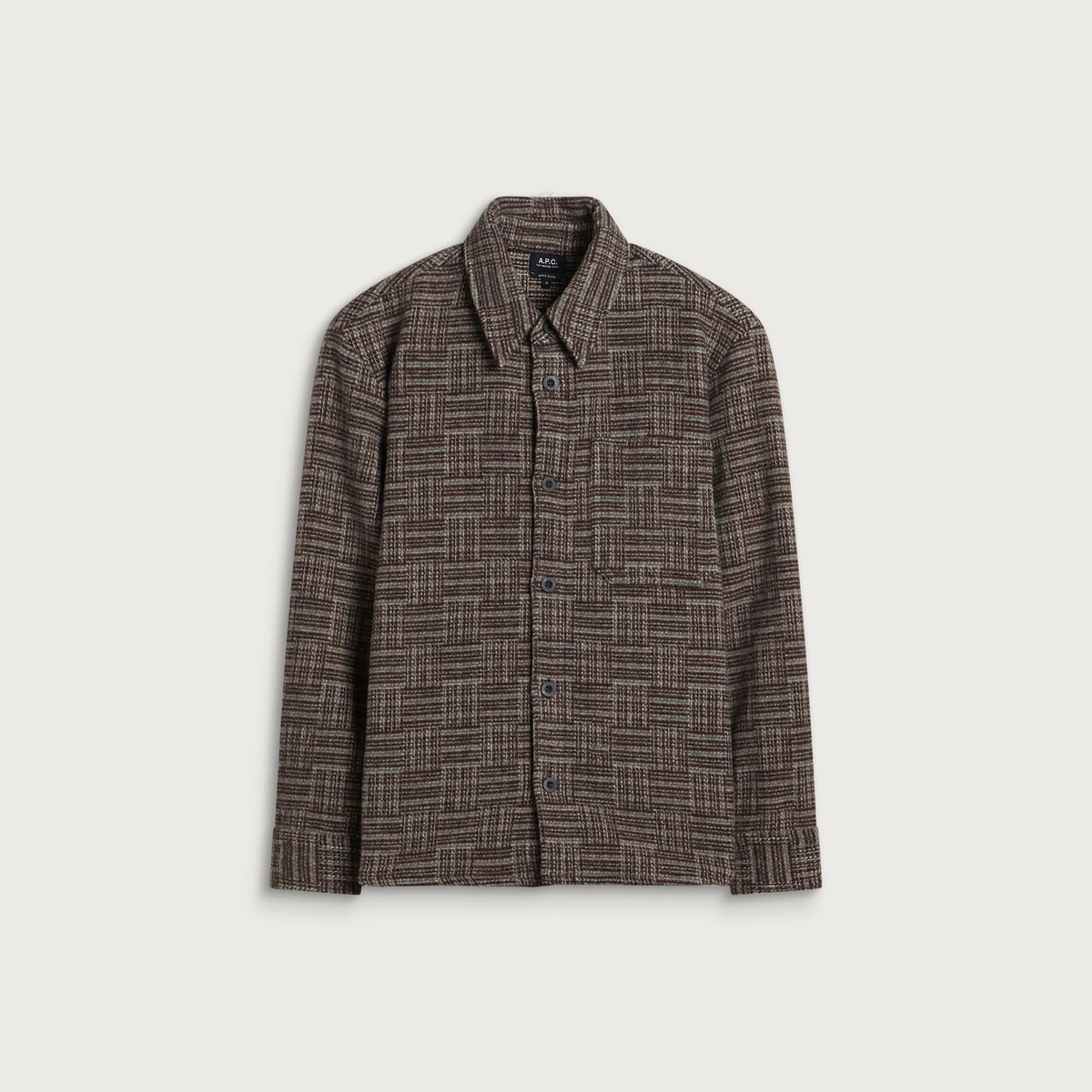 A.P.C. Men's Baptiste Graphic Wool Overshirt in Burgundy