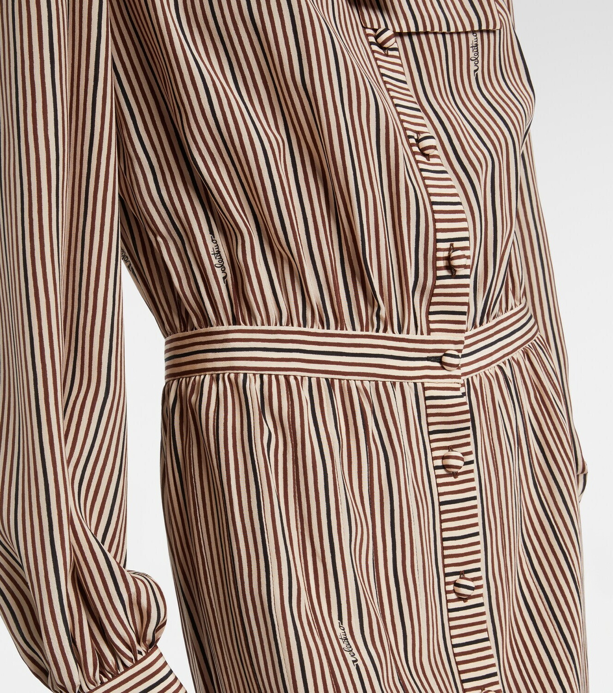 Valentino Striped tie-neck silk midi dress
