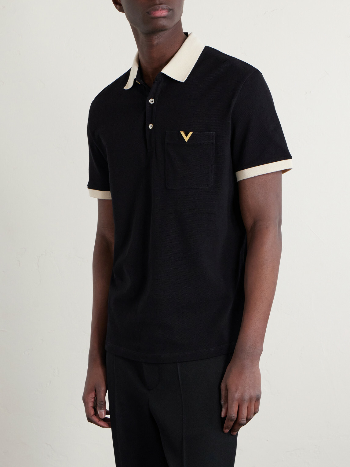 Valentino Garavani - VGold Cotton-Piqué Polo Shirt - Black